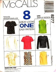 8277 MCCALLS 8 GREAT SEMI FIT TOPS SLEEVES OR NOT PATTERN X- LARGE OR LARGE 16,18 OR  XS 4,6, SMALL 8,10 choice uncut